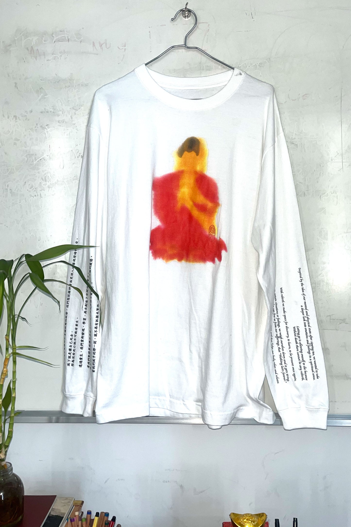 INK WASHED PRINT COTTON LONG SLEEVE T-SHIRT