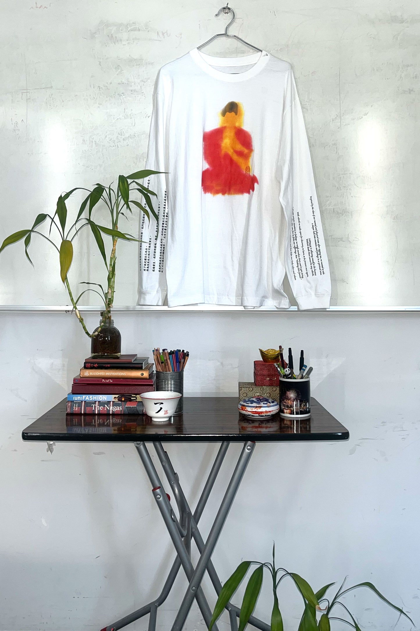 INK WASHED PRINT COTTON LONG SLEEVE T-SHIRT